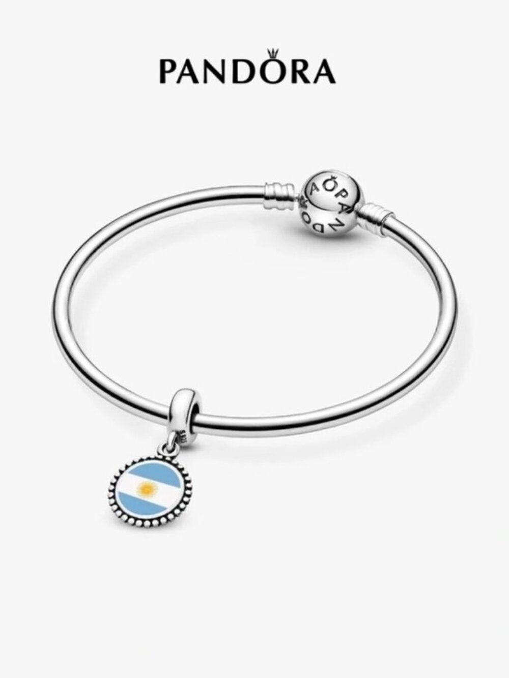 Pandora Silver Bracelet with Blue and White Argentina Flag Charm